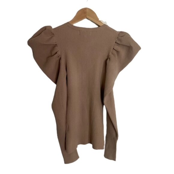 NWT Lea & Viola Rib Knit Puff Sleeve Top in Tan Small - Picture 4 of 4